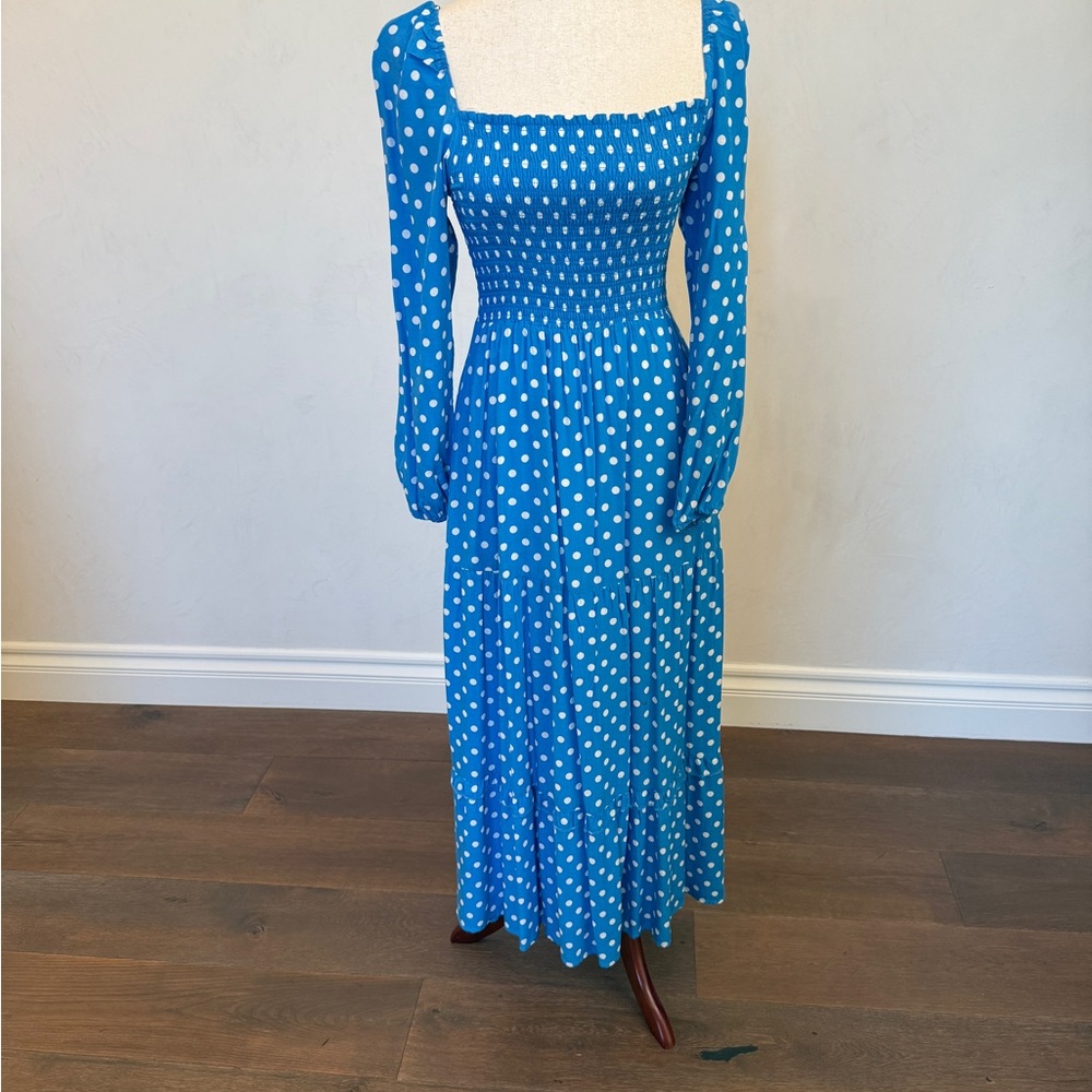 Dolan Blue and White Polka Dot Long Sleeve Dress